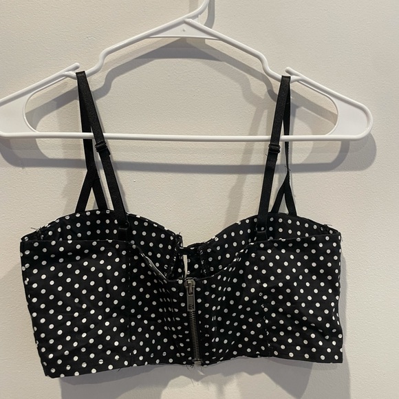black and White Polka Dot Cropped Tank w padding and adjustable straps - Picture 5 of 5